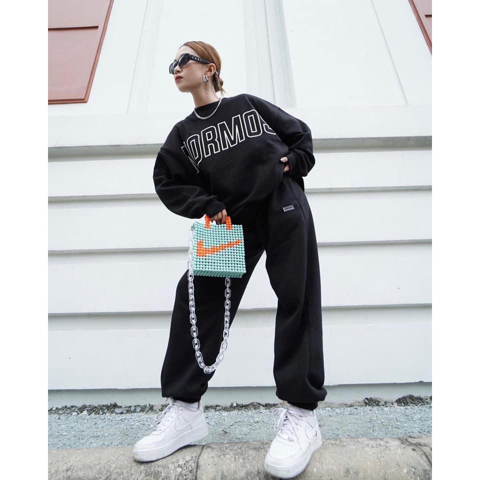 Set quần Jogger nữ ống rộng + Áo nỉ Cosmos - Ba màu Trắng/ Đen/ Ghi xám - Vải len tăm Oversize - Vitalita.cloth