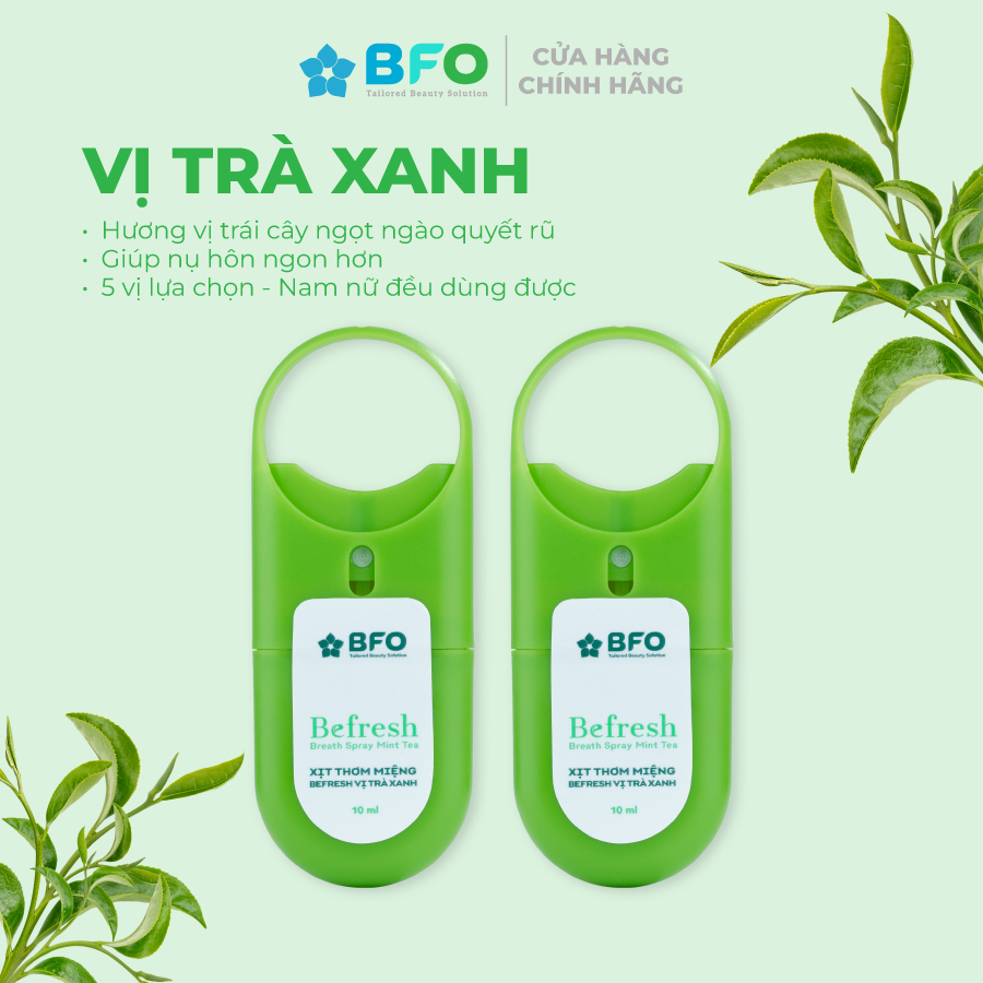 Combo 2 Xịt Thơm Miệng Befresh Cho Hơi Thở Thơm Mát Chỉ Trong 3 Giây Dung Tích 10Ml - Combo Trà Xanh
