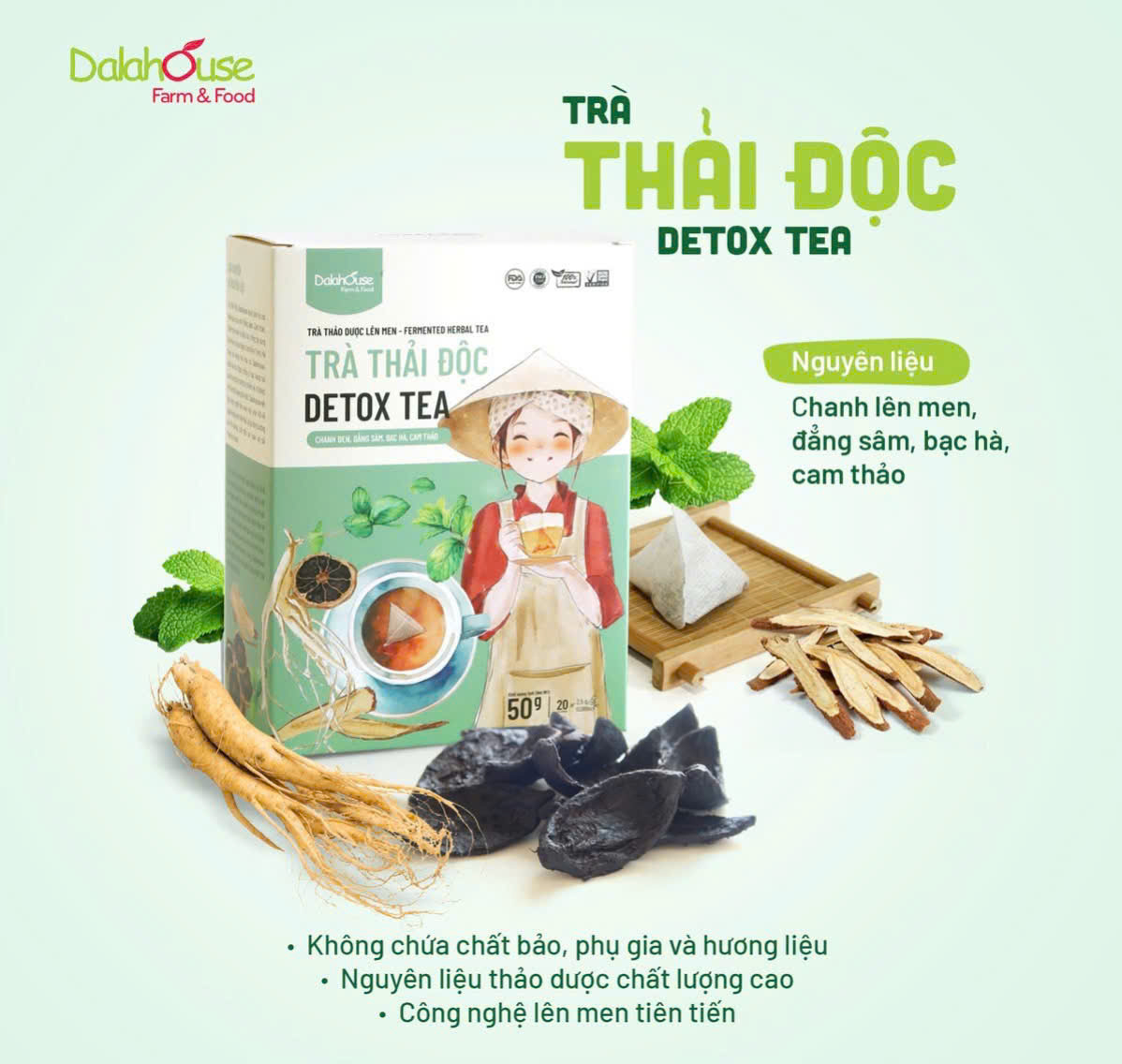 Trà Thải Độc Dalahouse Hộp 50g - Thanh Nhiệt, Mát Gan, Cải Thiện Giấc Ngủ, Tốt Cho Tim Mạch, Giảm Cân, Eatclean, Healthy
