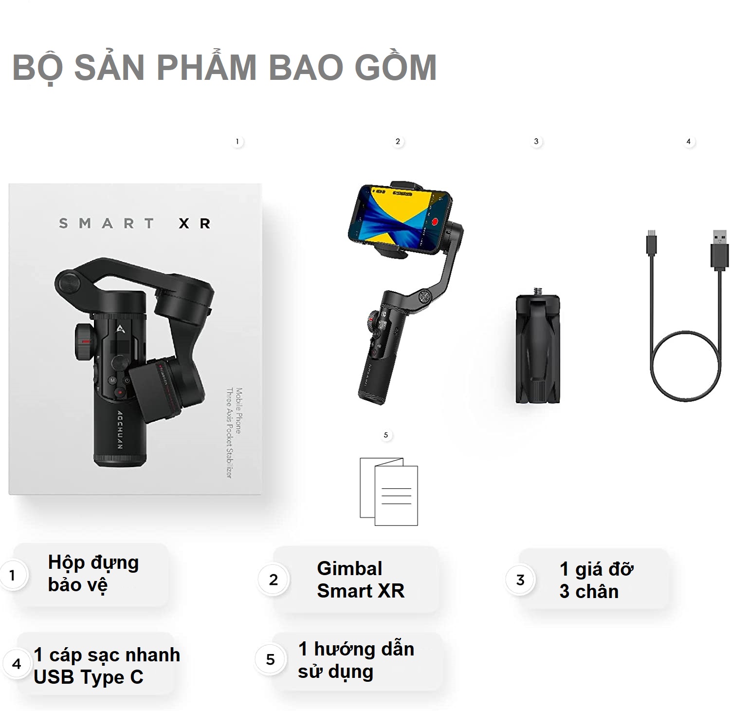 Tay cầm chống rung cho điên thoại Gimbal smart XR loại tốt, thiết bị quay phim, video, vlog, chuyên nghiệp cho điện thoại, máy ảnh, tự động cân chỉnh, chuyển cảnh mượt mà, xoay 306 độ