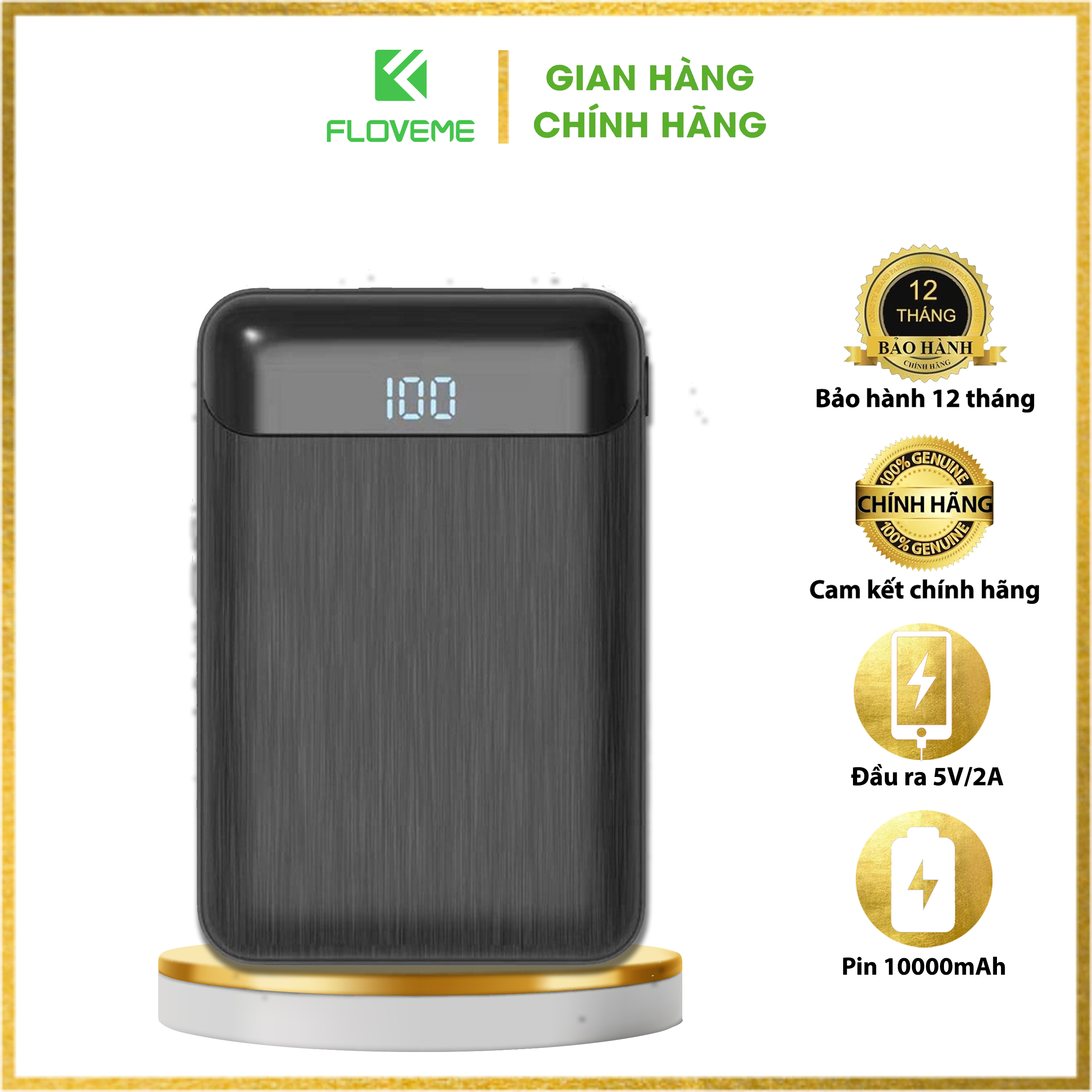 Pin sạc dự phòng FLOVEME Mini 10000mAh - màn hình Led kỹ thuật số - dòng điện 5V / 2A - Thiết kế nhỏ gọn, tiện dụng - Hàng chính hãng