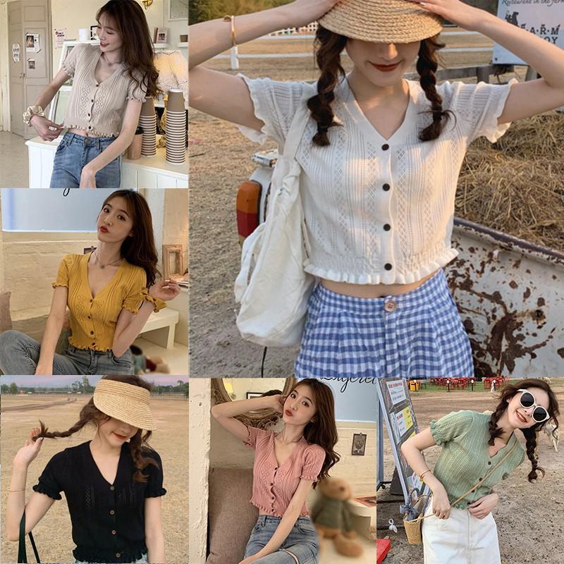 Áo Thun Nữ Ngắn Tay Cổ Chữ V Thời Trang