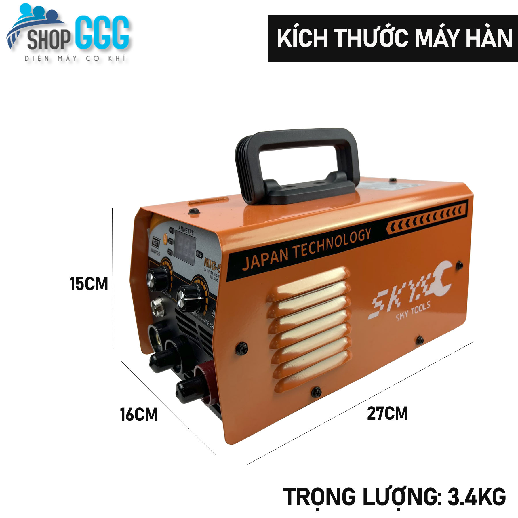 Máy Hàn MIG Không Dùng Khí SKYTOOL MIG500 - Máy hàn điện tử 2 chức năng: Hàn que - Hàn MiG không khí | Đủ bộ dây hàn, kẹp mass, dây tig | Tặng cuộn dây hàn không khí 0.8mm - 1kg, găng tay