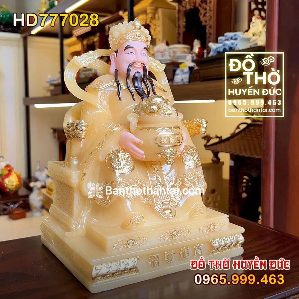 Tượng Thần Tiền Bột Đá Ngồi Ngai Đế Vuông Vàng Thạch Anh HD777028