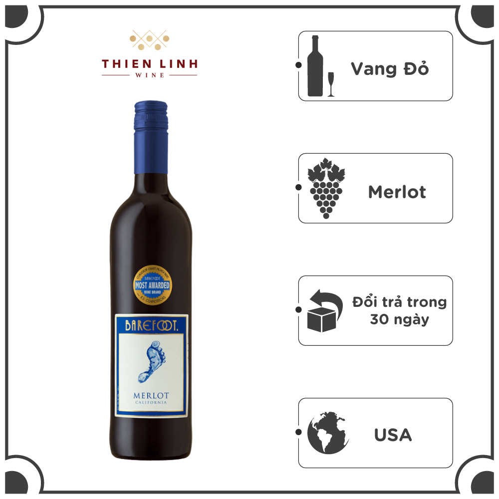 Rượu Vang Đỏ USA Barefood Varietal Merlot