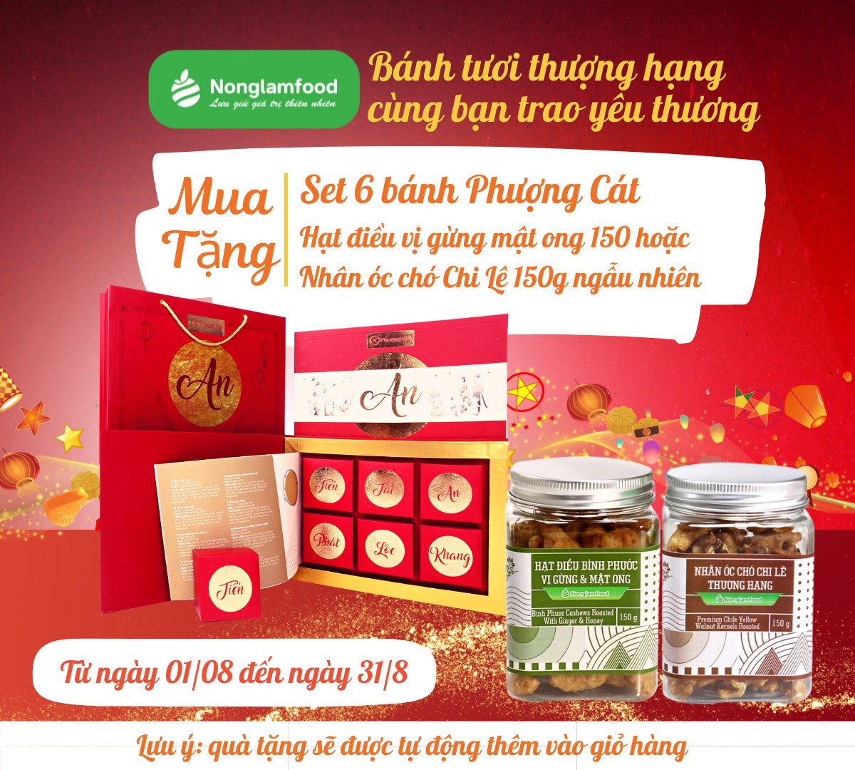 Set Bánh Trung Thu Phượng Cát Thịnh An  Nonglamfood- Hộp 6 bánh