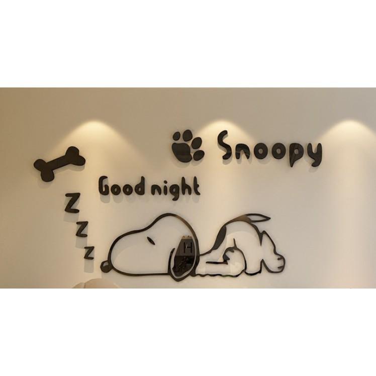 Trang trí tường phòng ngủ 3D Snoopy Goodnight Lớn (1,3x0,67)m (đen) - Gia dụng SG