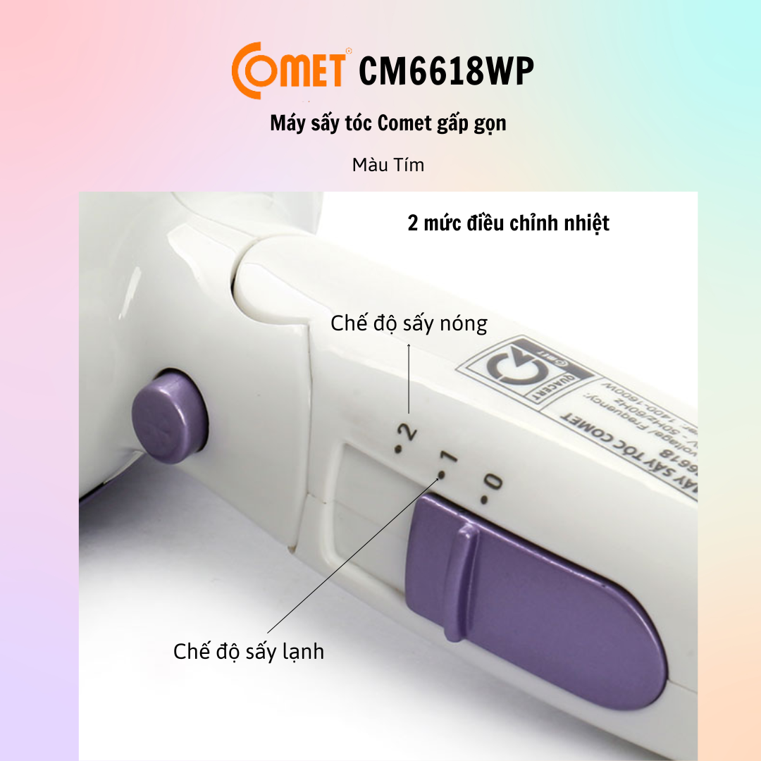 Máy sấy tóc gấp gọn 1600W COMET CM6618 - Hàng Chính Hãng - Bảo Hành 12 Tháng