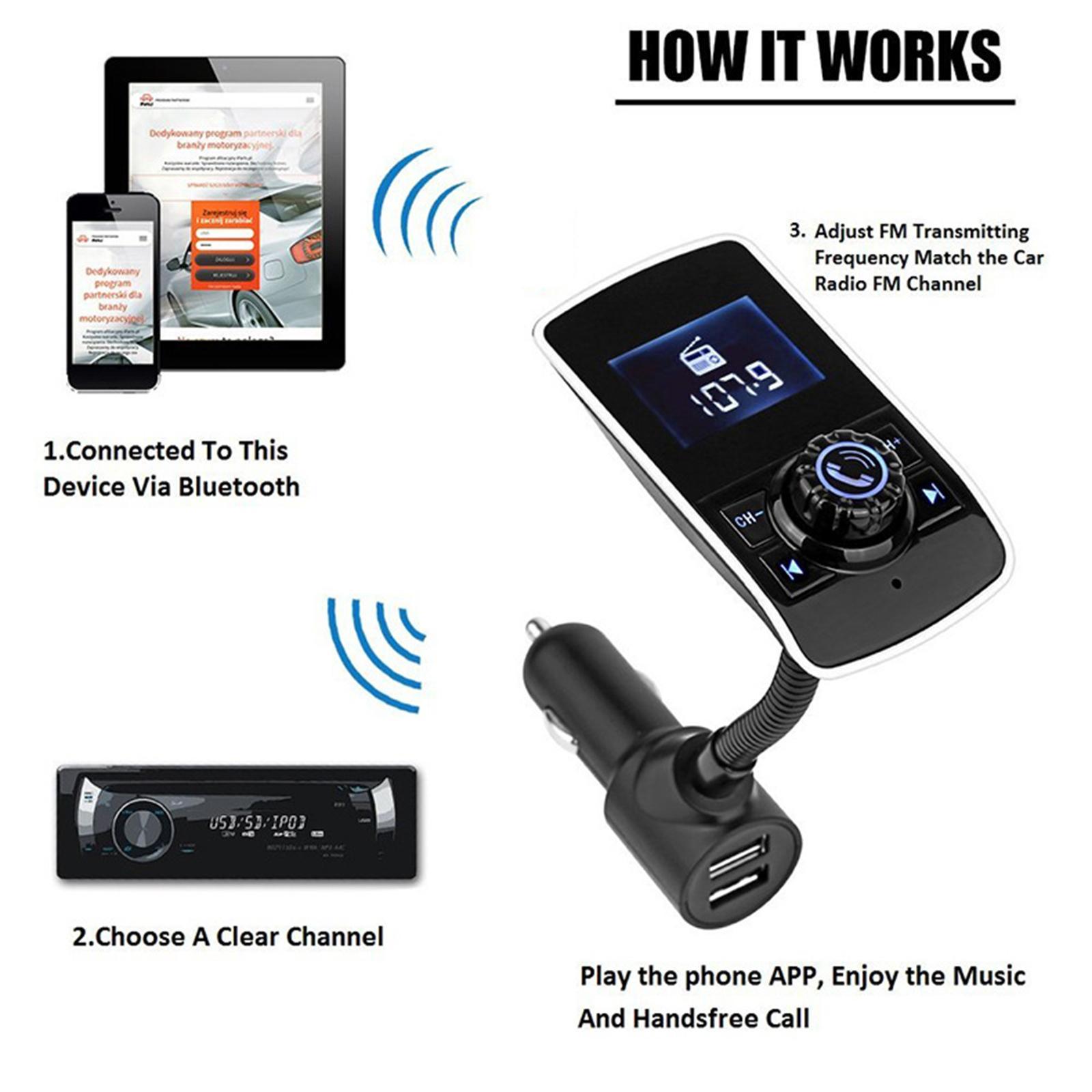 LCD FM Transmitter Car MP3 Player Support TF Card for Phone w/Mic AUX Port