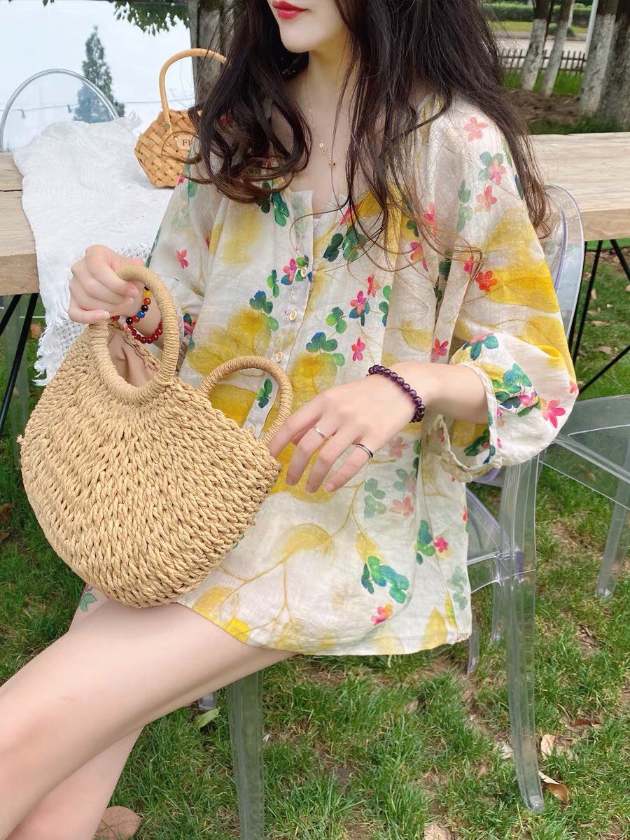 ÁO SƠ MI HOA CỔ TRỤ TAY LỞ