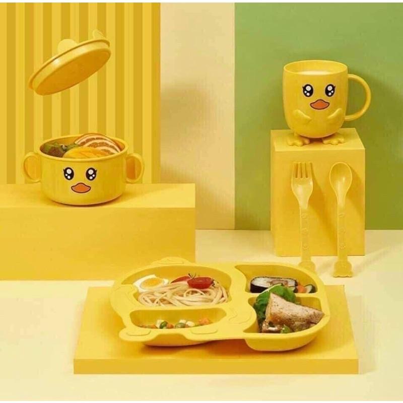 Full bộ 5 món khay ăn dặm hình con vịt vàng siêu đáng yêu - Bộ bát ăn dặm cho bé 5 chi tiết hình con vịt.