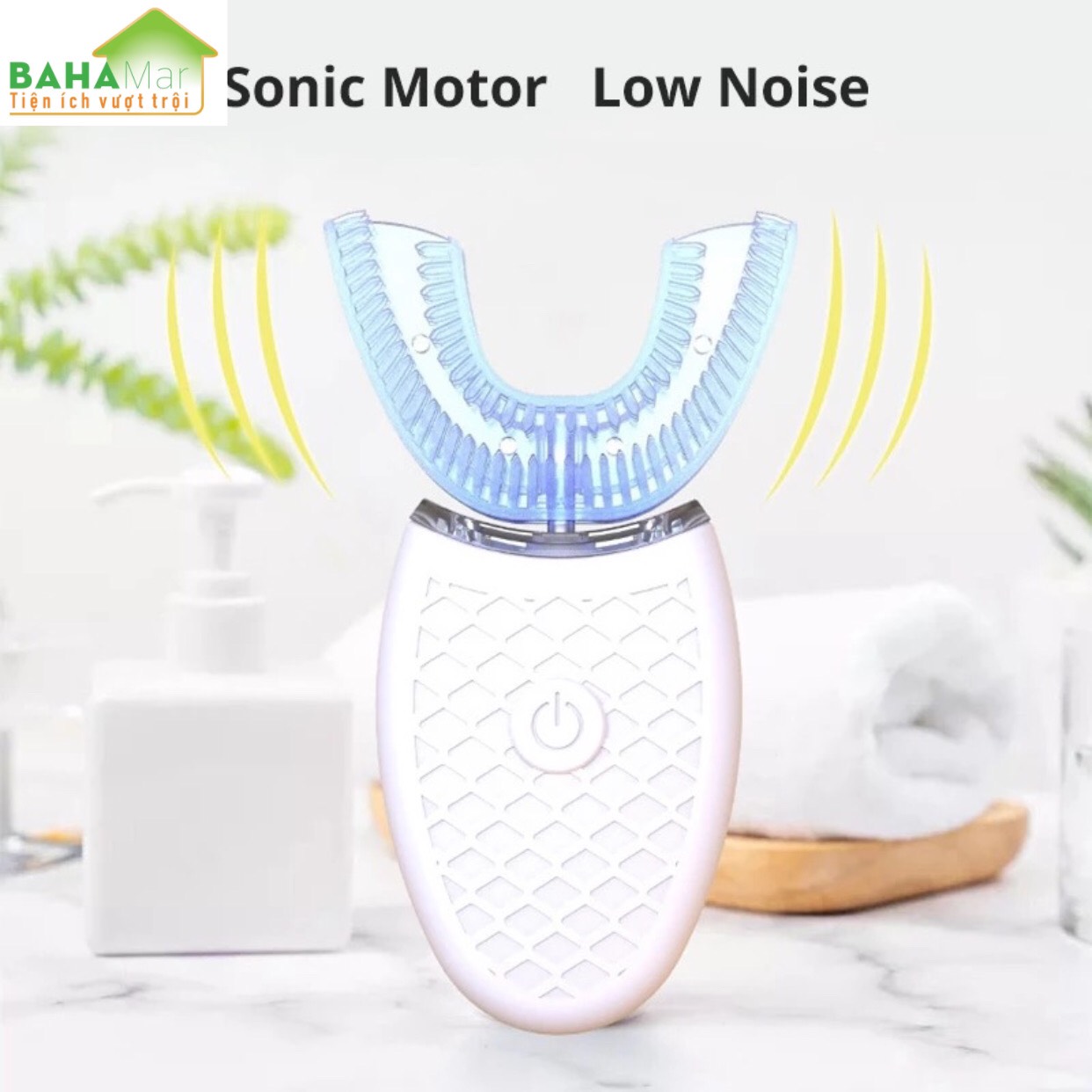 BÀN CHẢI ĐÁNH RĂNG ĐIỆN TỰ ĐỘNG CHỮ U 360 ĐỘ CÓ ÁNH SÁNG XANH KHỬ TRÙNG BAHAMAR làm cho việc đánh răng trở nên dễ dàng và sạch sẽ toàn bộ mặt trước