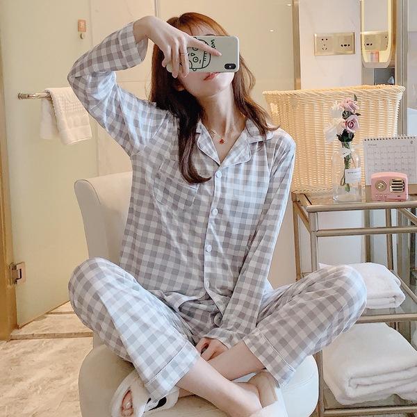 Bộ Pijama Nữ Bộ Ngủ Mặc Nhà Nữ Dài Tay Thu Đông Họa Tiết Bánh Bèo Sợi Tơ Sữa Mềm Mịn