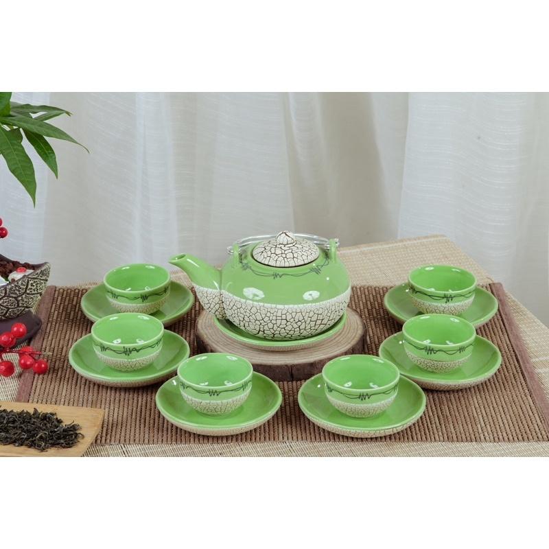 Bộ ấm trà men lưới, phong cách Nhật. Gốm sứ Bát Tràng.
