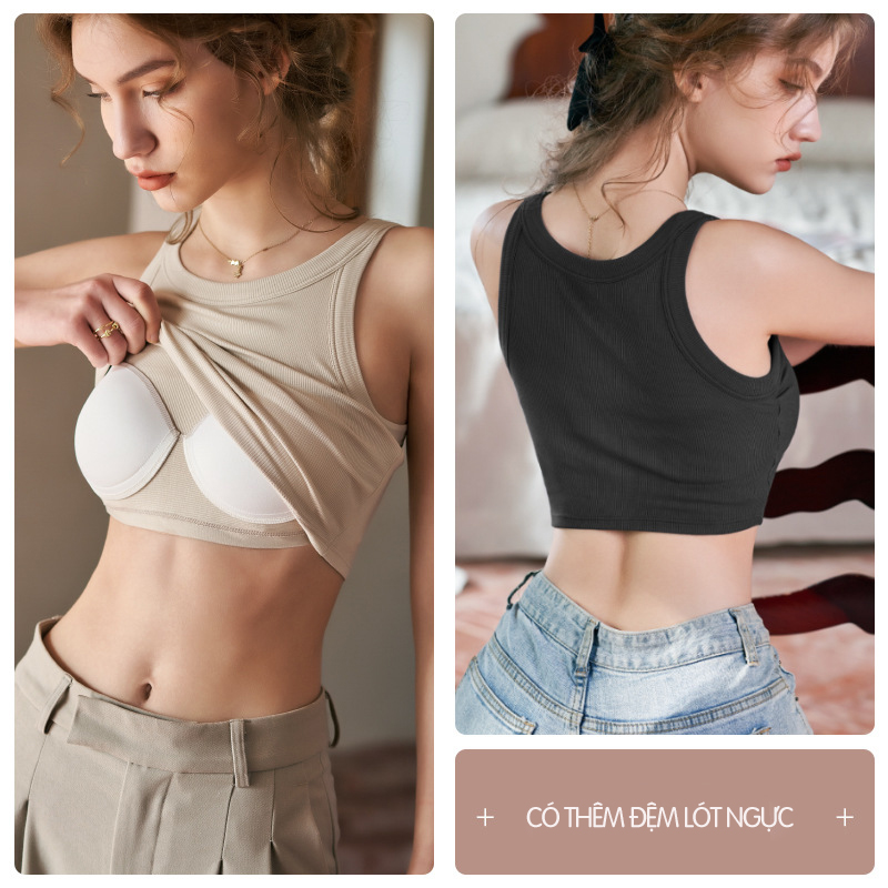 Áo Ba Lỗ Croptop Có Đệm Ngực Cotton Cao Cấp, Áo Sát Nách Thun Co Giãn Thoáng Khí CT013 đã được tạo