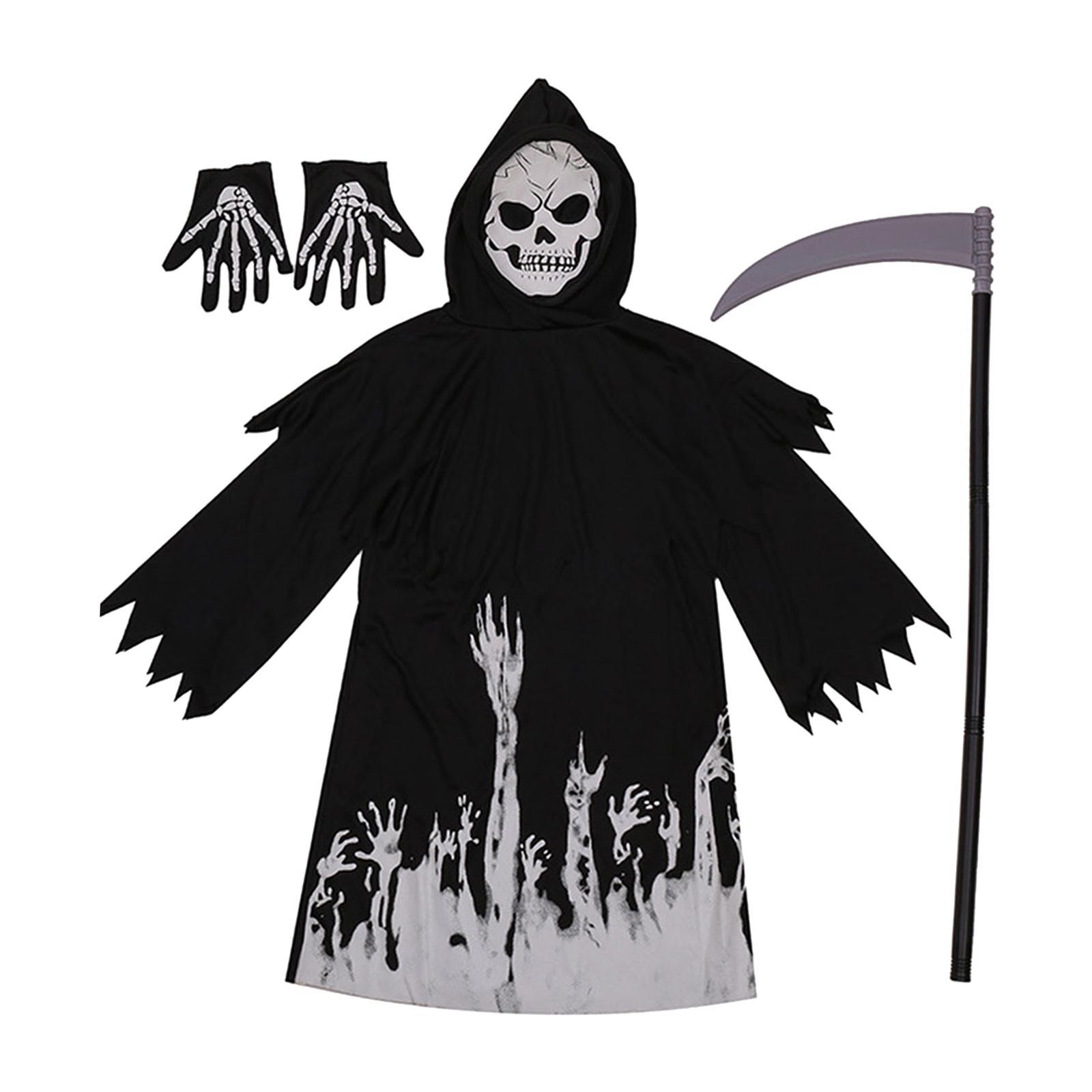 Grim Reaper Costume Hooded Cape Skull Creepy for Dress up Stage Performances