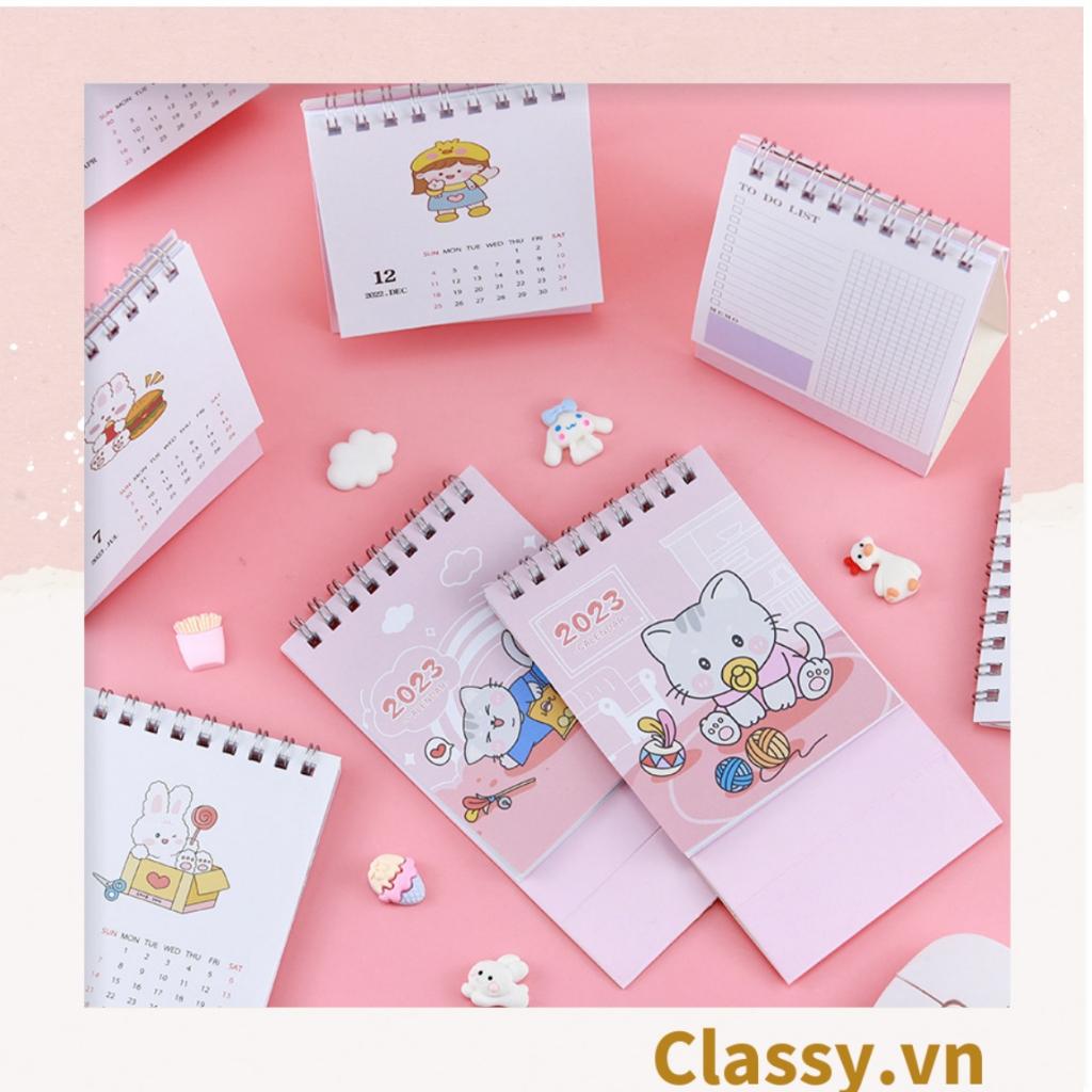 Lịch để bàn 2023 hoạ tiết Mèo Classy basic lịch để bàn chữ A lò xo có ghi chú to-do list tiện lợi PK1724