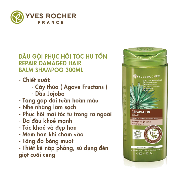 Dầu Gội Phục Hồi Tóc Hư Tổn Yves Rocher Repair Damaged Hair Balm Shampoo 300ml