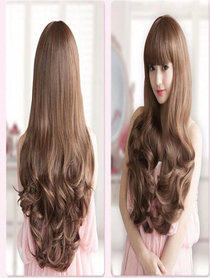 Tóc giả nữ mái ngang nâu vàng baby ADODA - TG35