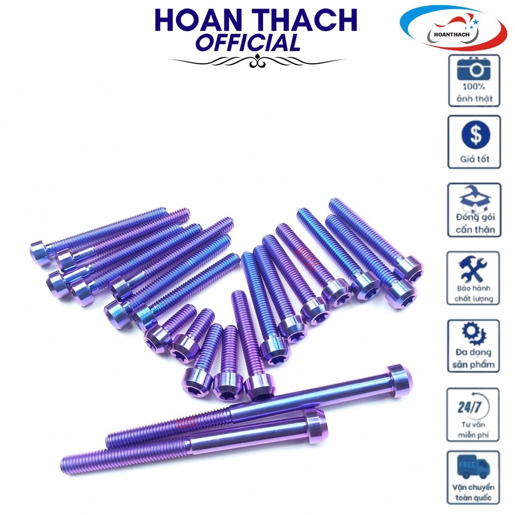 Bộ Ốc Titan Gr5 Đầu Trụ Xanh Tím Gắn 2 Bên Lốc Máy Xe Exciter 150 ( 21 Con ) HOANTHACH SP000311