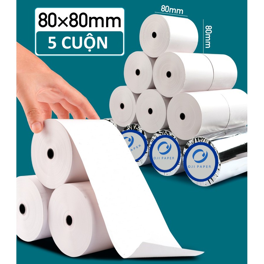 Combo 5 Cuộn Giấy In Hóa Đơn Khổ K80 Phi 80mm