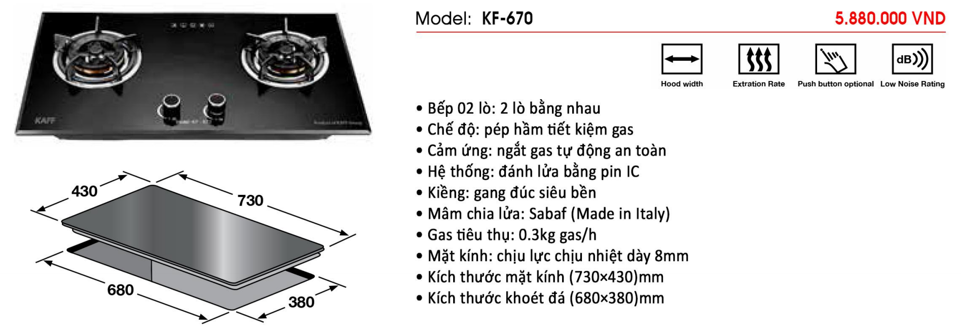 Bếp gas âm đôi KAFF KF-670 - Sản phẩm chính hãng