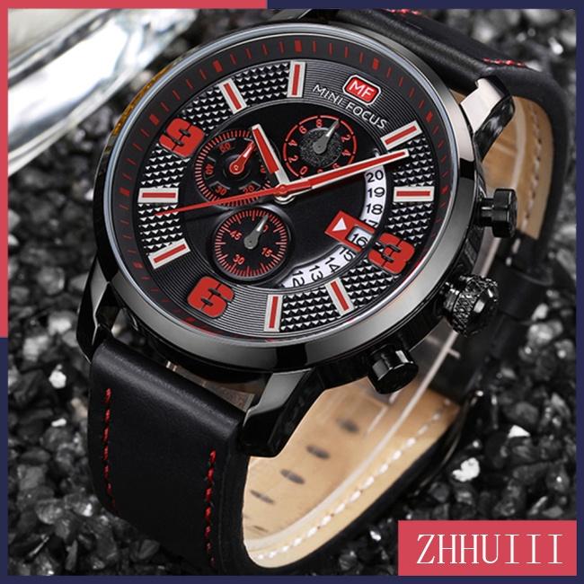 Đồng Hồ Quartz 3 Sub-dial Chống Thấm Nước Với Dây Đeo Da Phong Cách Nhật Bản