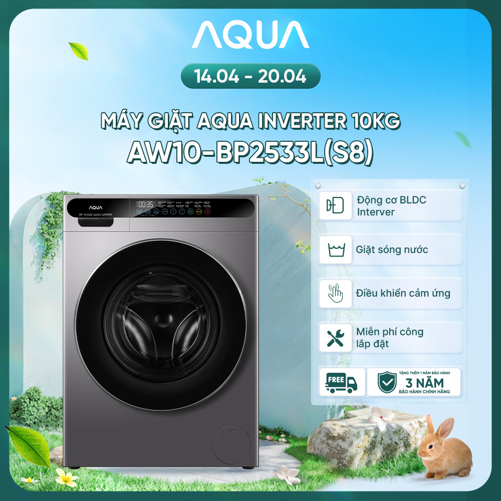 [SẮP RA MẮT 2026] Máy giặt cửa trước AQUA Inverter 10kg AW10-BP2533L(S8) - Bảo hành 2 năm - Freeship toàn quốc - Hàng chính hãng