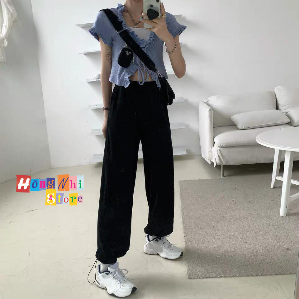 Quần Jogger Thun Dài Dây Rút Lai Màu Đen Long Basic Pant - Jogger Dây Rút Unisex - MM