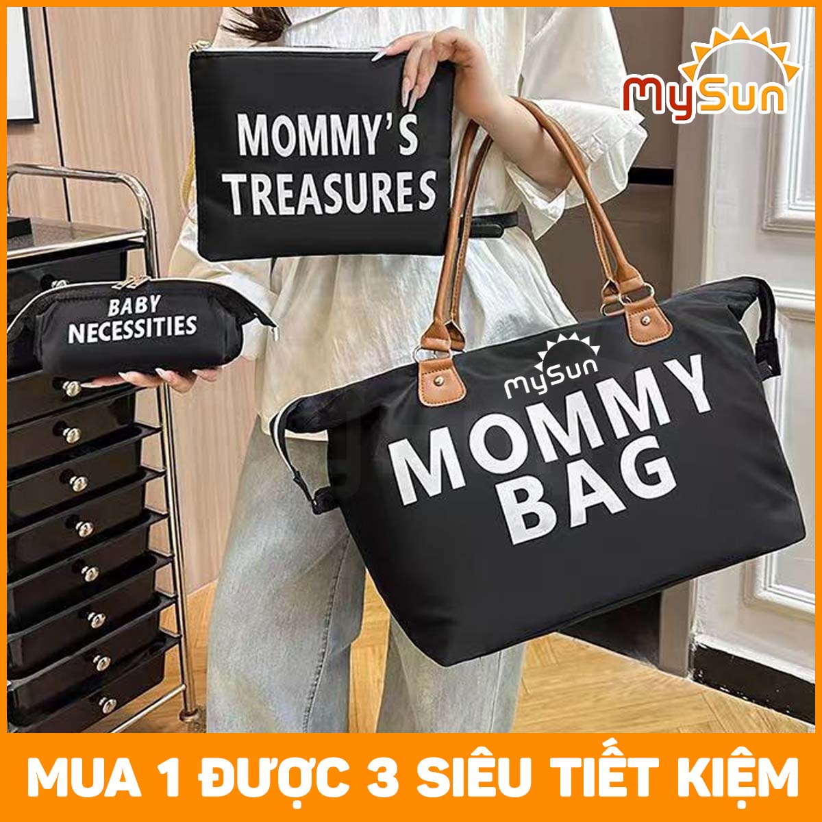 Bộ 3 túi đựng đồ cho mẹ bỉm sữa và em bé cỡ lớn MySun MamaTrio