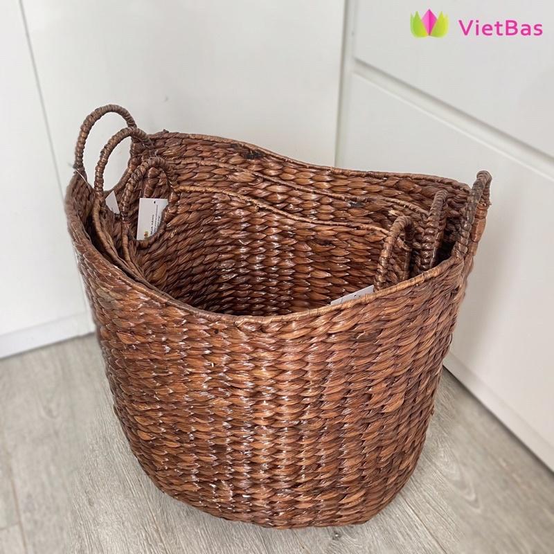 Giỏ lục bình màu nâu VIETBAS có quai MAU03