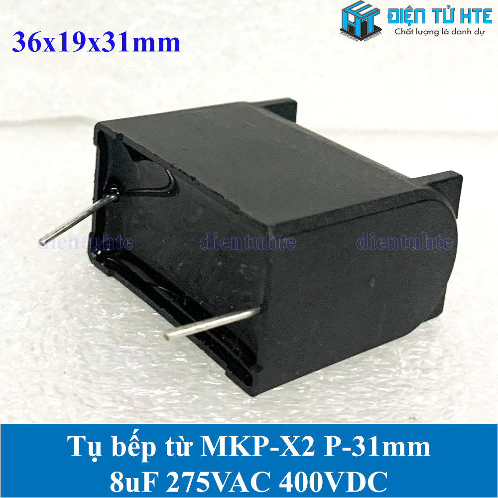 Tụ bếp từ MKP-X2 8uF 275VAC 400VDC pitch 31mm Đen size 36x19x31mm