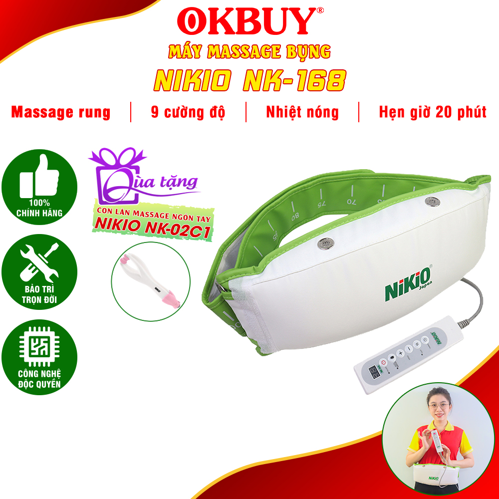 Máy (Đai) Massage Bụng Nikio NK-168 - Máy Rung Tan Mỡ Bụng Nam Nữ, Làm Săn Chắc Cơ Bụng Nhanh, Kết Hợp Nhiệt Nóng Làm Ấm Bụng, Giảm Đau Bụng Kinh