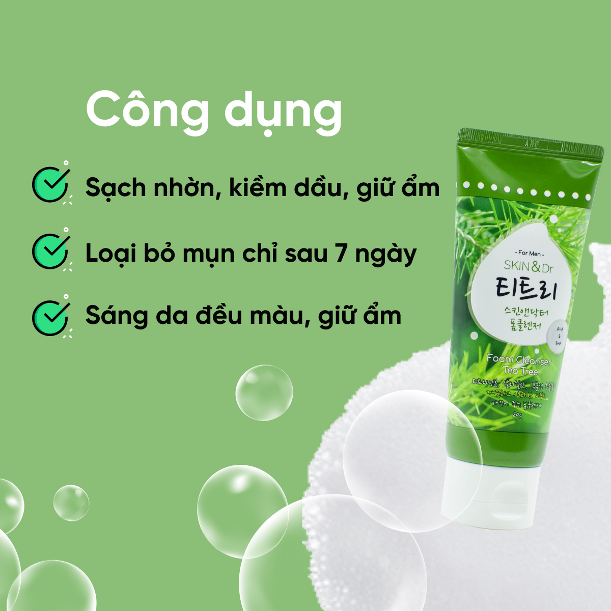 Sữa rửa mặt nam giảm mụn Skin&dr Tràm trà 80g - Cho da mụn, da dầu, dưỡng ẩm trắng da - 30Shine phân phối chính hãng