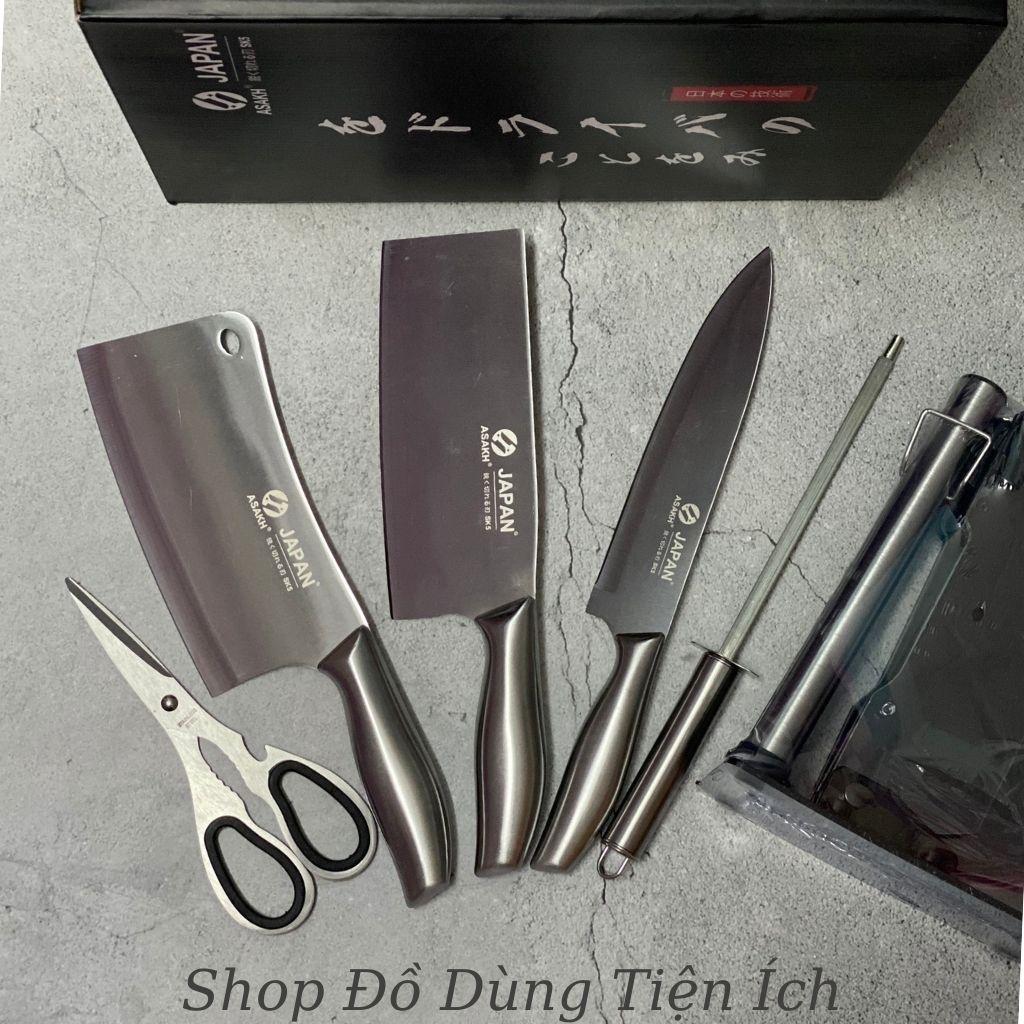 ❈✧✚Bộ Dao Kéo Nhà Bếp 6 Món Nhật Bản Cao Cấp, Inox Chống Gỉ, Có Đế Đựng