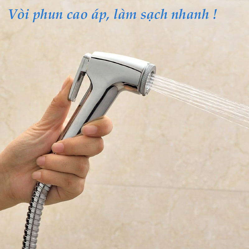 Bộ vòi xịt vệ sinh toilet VHX1 áp lực cao kèm dây inox 304 chống xoắn dài 1.5m và giá đỡ không cần khoan tường - Tặng 1 ống cao su non 10m lắp vòi