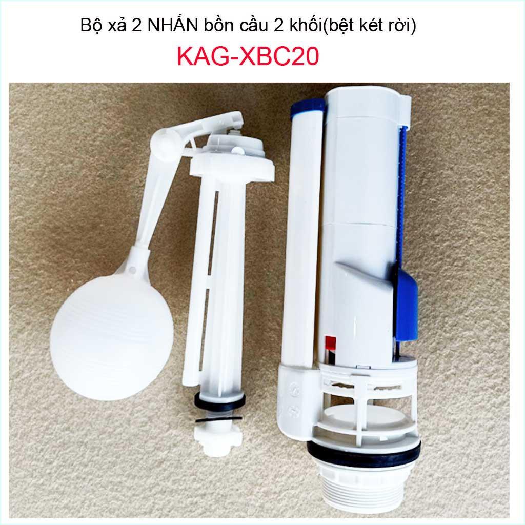 Bộ xả bồn cầu 2 nút nhấn cho bồn 2 khối KAG-XBC20A nhựa 100%, RUột thùng nước xi bệt két rời Nhấn êm xả nước sạch