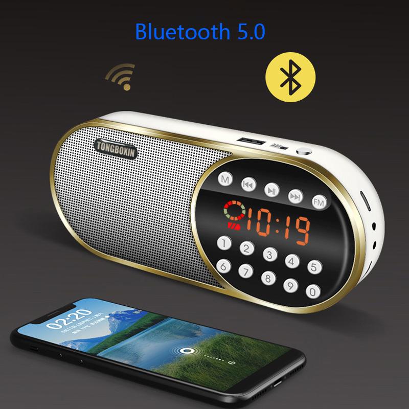 Di động Mini FM Radio Wireless Bluetooth 5.0 Loa TF \ USB \ LED flashling Chức năng hỗ trợ 3,5mm Máy nghe nhạc mp3 Color: Gold