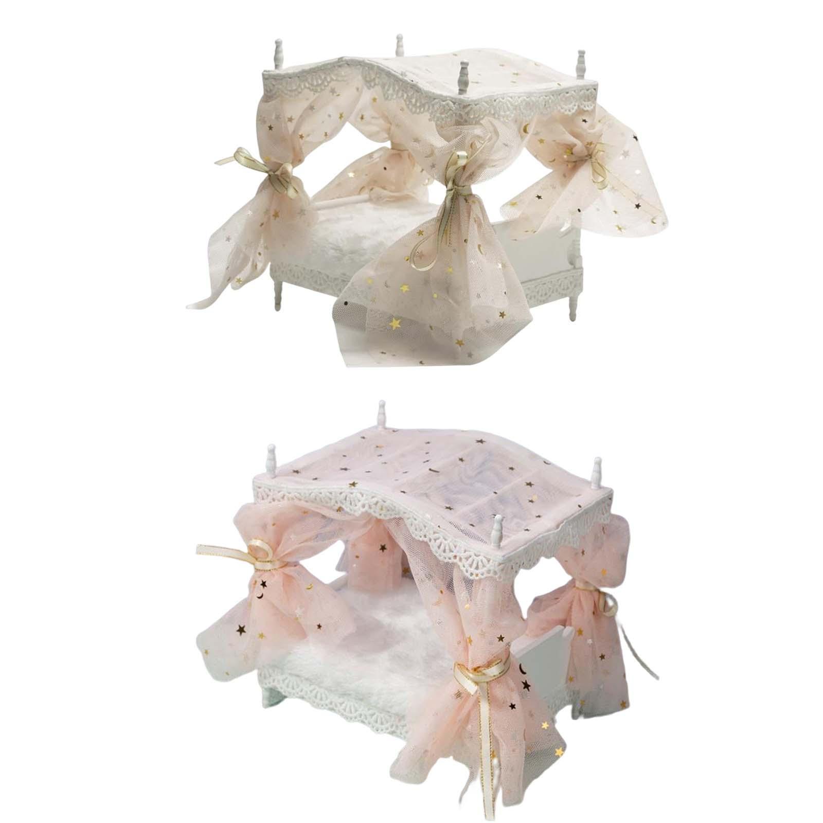 2x Miniature Dollhouse Princess Bed Bedroom Micro Landscape Furniture Decor