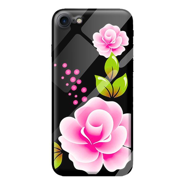 Ốp kính cường lực cho iPhone 7 nền đen hoa hồng 1 - Hàng chính hãng