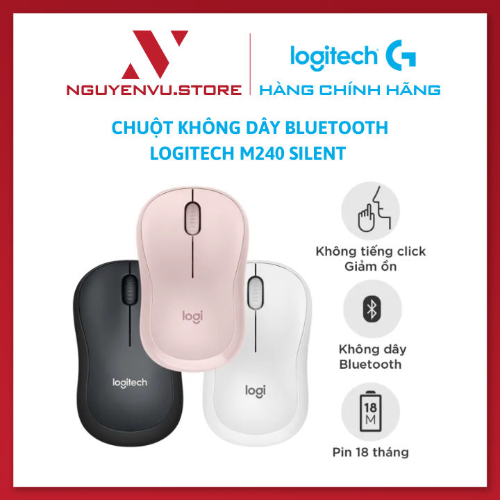 Chuột không dây Bluetooth Logitech M240 Silent - Hàng chính hãng