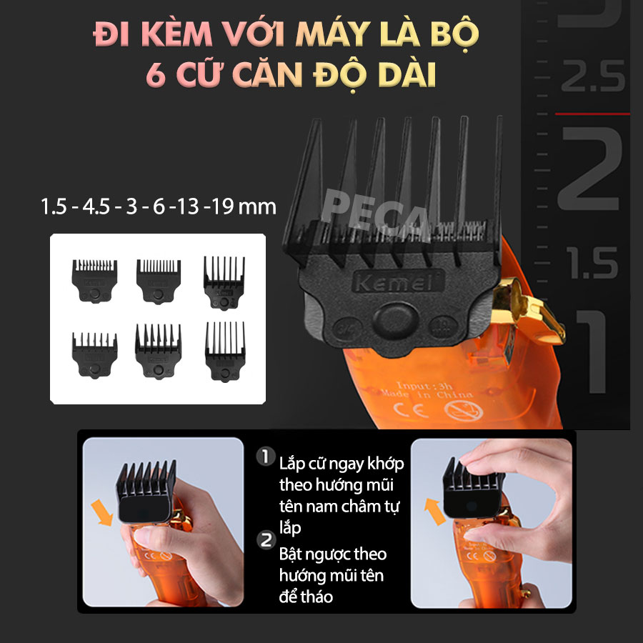 Tông đơ cắt tóc chuyên nghiệp Kemei KM-TM1970PG công suất mạnh mẽ sạc nhanh USB có thể dùng cạo đầu, cắt tóc trẻ em và người lớn thích hợp sử dụng salon tiệm tóc, barber shop