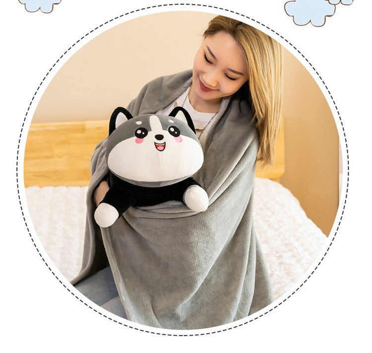 Gối Ôm Gấu Bông Mèo Husky Mắt Tròn Đáng Yêu Vải Nhung Co Dãn 4 Chiều Hàng Cao Cấp