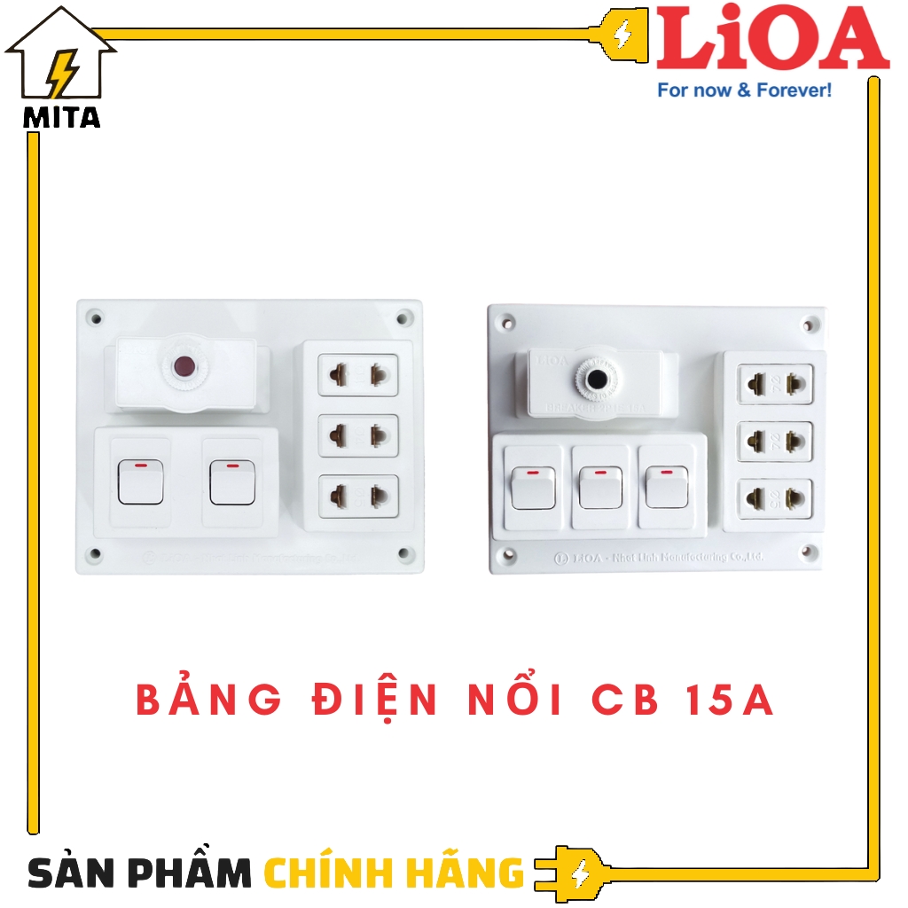 Bảng điện nổi LiOA CB 15A có 3 ổ cắm 2 - 3 công tắc