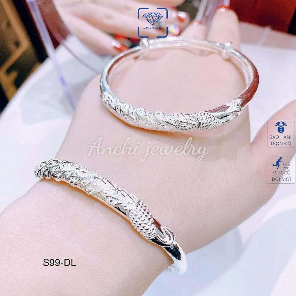 Lắc tay nữ, vòng cứng bạc nguyên chất đủ size hoạ tiết đuôi công xinh xắn, quà tặng valentine cho bạn gái