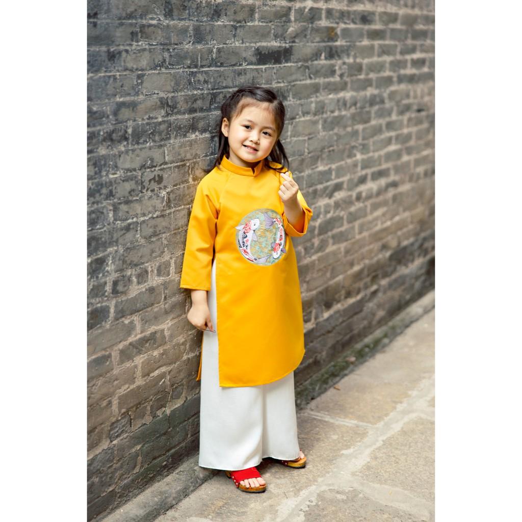 Áo Dài Bé Gái BYZU Áo Dài Cách Tân Thêu Cá Cao Cấp (CHƯA CÓ QUẦN