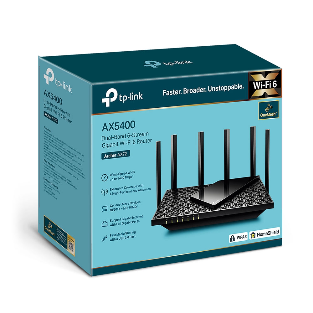 Router Wi-Fi 6 Gigabit Băng Tần Kép AX5400 Tp-Link AX72 - Hàng Chính Hãng