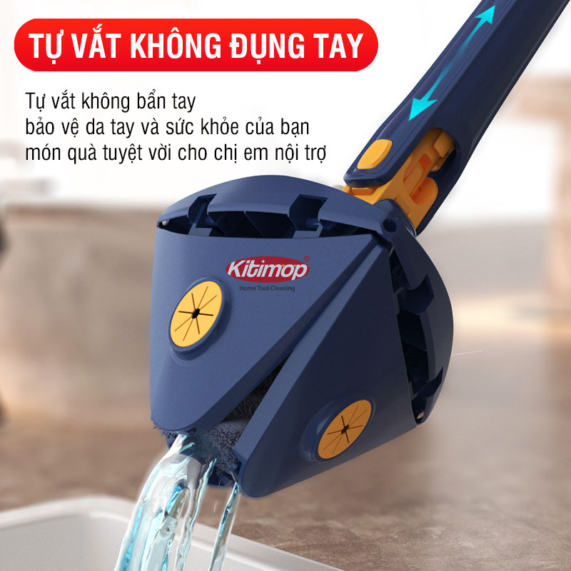 Cây lau nhà tam giác Kitimop-A3 Plus tự vắt xoay 360 độ, dùng lau tường, lau trần, lau kính đa năng tiện lợi hiệu quả