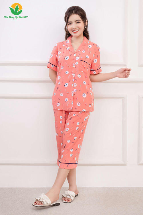 Bộ lanh nữ quần lửng áo cộc tay pijama B06.2216 - Thời trang gia đình VT