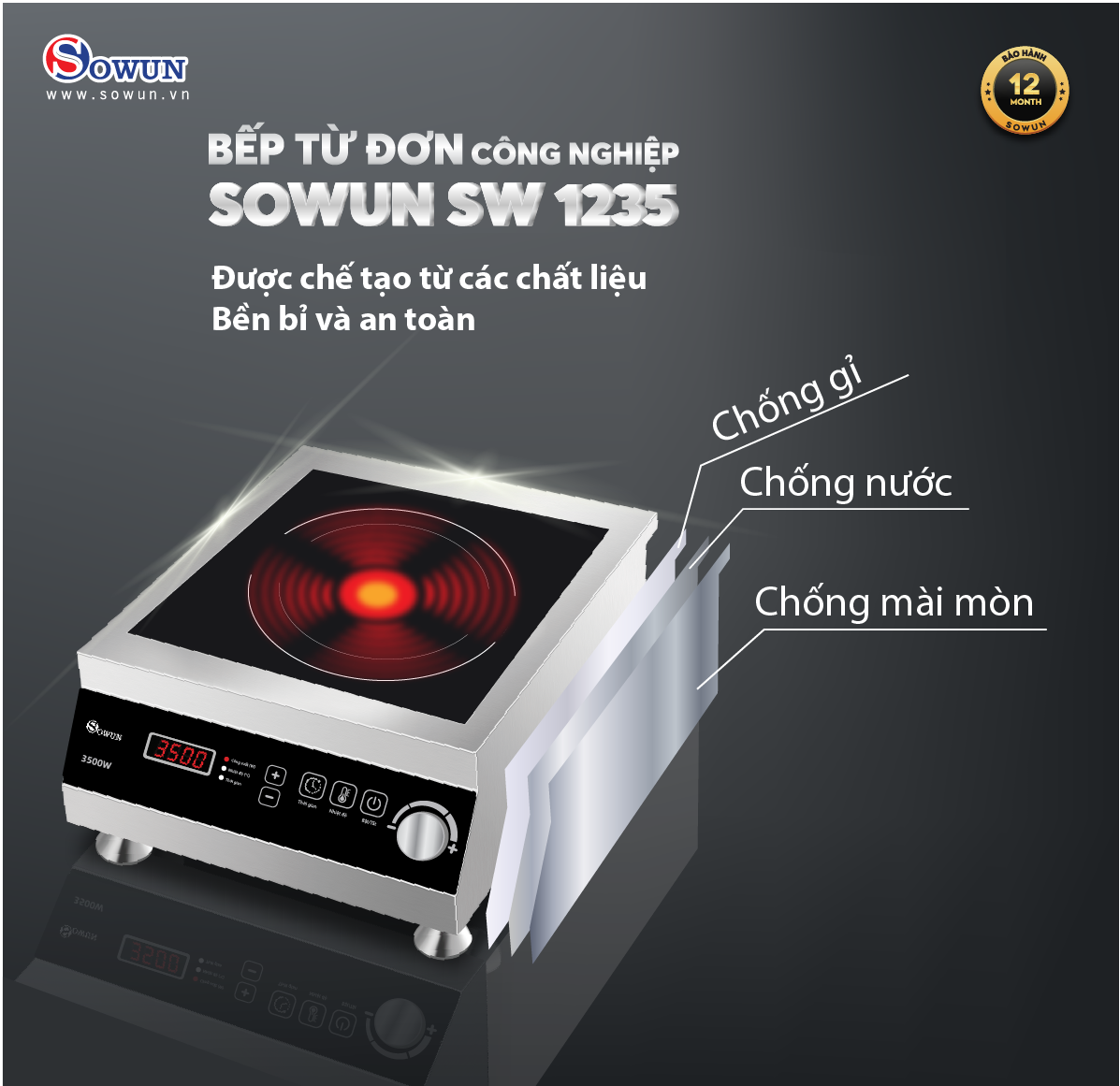 BẾP TỪ ĐƠN CÔNG NGHIỆP SOWUN SW 1235 hàng chính hãng